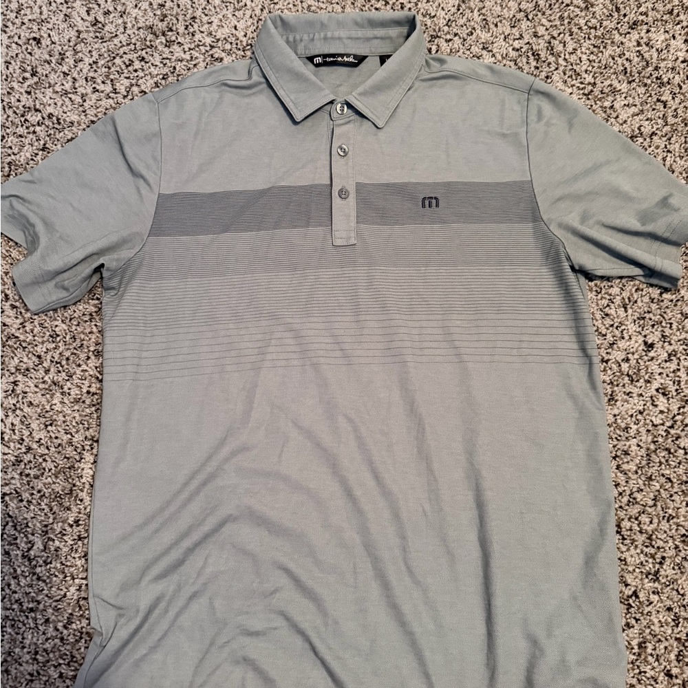 Travis Mathew Men's Light Gray Polo with Subtle Stripe Panel